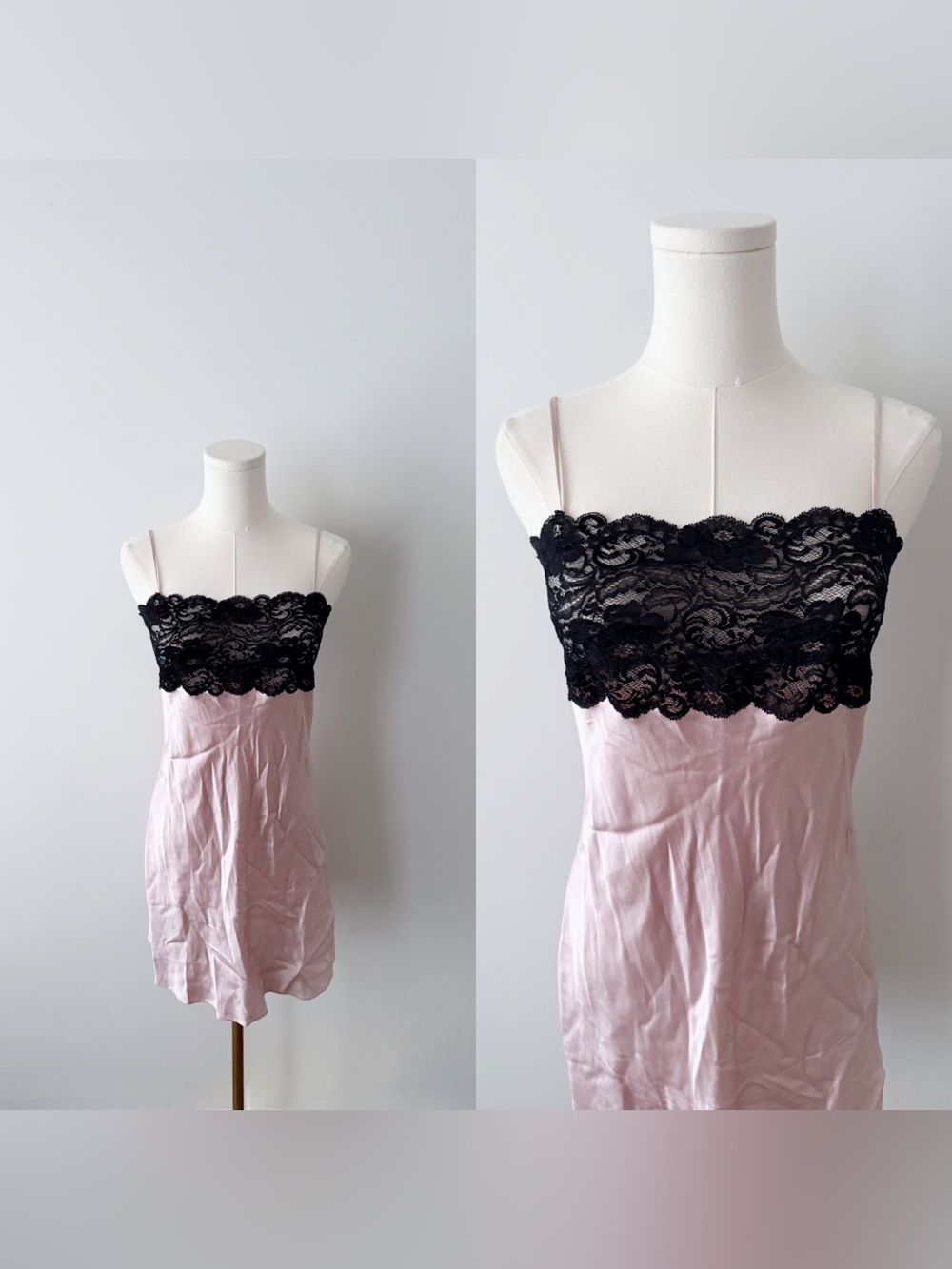 Christine dusty pink 100% silk lace mini slip dress